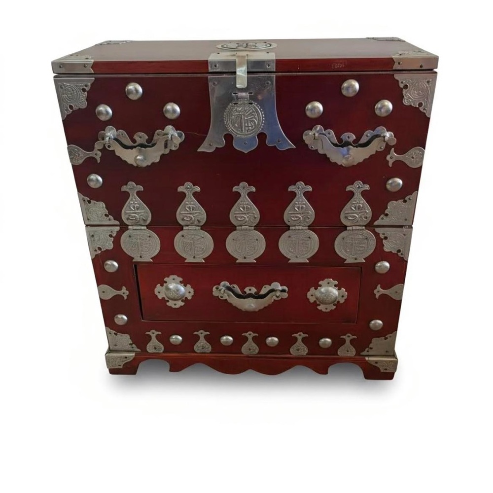 Vintage-Inspired wood Korean Jewelry Chest/box with Silver Accents